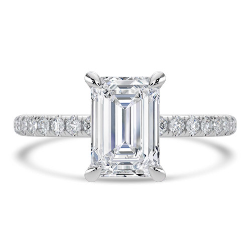 2 3/4 CTW Emerald Lab Created Diamond  Hidden Halo Solitaire with Accents Engagement Ring in 14K White Gold (MD250196)