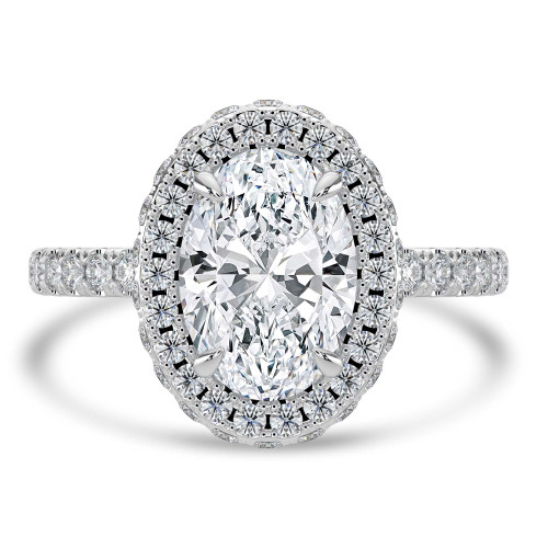 3 1/2 CTW Oval Lab Created Diamond  Rollover Oval Halo Engagement Ring in 14K White Gold with Accents (MD250198)