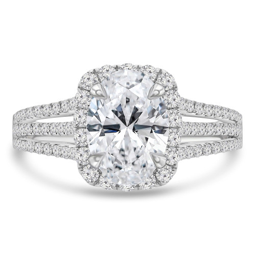 2 1/8 CTW Oval Lab Created Diamond  Three-row Split-shank Cushion Halo Engagement Ring in 18K White Gold (MD250203)