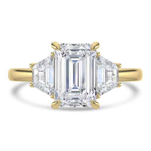3 1/20 CTW Emerald Lab Created Diamond  Yellow & White Gold Three-Stone Engagement Ring in 14K Two-Tone Gold with Trapizoid Side-stones (MD250216)