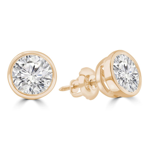 1 1/10 CTW Round Lab Created Diamond  Bezel Set Stud Earrings in 14K Yellow Gold (MD250229)