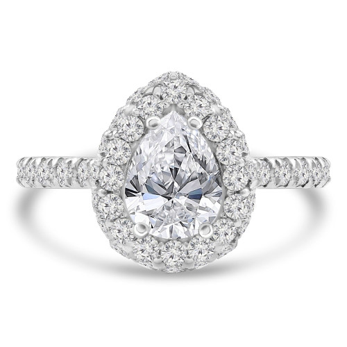 1 9/10 CTW Pear Diamond Rollover Pear Halo Engagement Ring in 18K White Gold (MD250233)