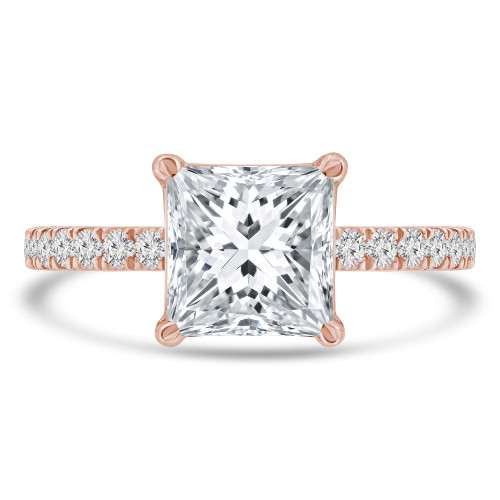 3 1/7 CTW Princess Diamond Solitaire with Accents Engagement Ring in 14K Rose Gold (MD250235)