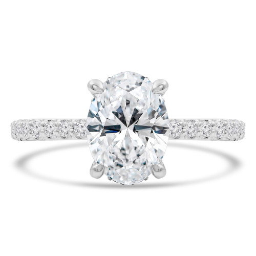 2 1/4 CTW Oval Diamond Hidden Halo Solitaire with Accents Engagement Ring in 14K White Gold (MD250236)