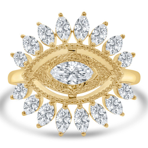 1 5/8 CTW Marquise Lab Created Diamond  Vintage Evil Eye Motif Cocktail Ring in 14K Yellow Gold (MD250261)