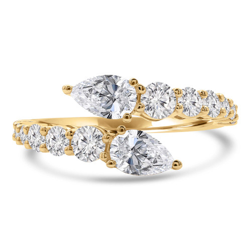 1 2/3 CTW Pear Lab Created Diamond  Dual Center Open Bypass Cocktail Ring in 14K Yellow Gold (MD250262)