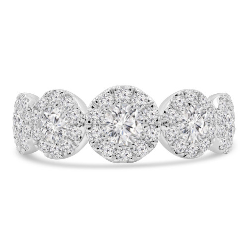 1 1/3 CTW Round Diamond Five-stone Halo Cocktail Ring in 18K White Gold (MD250267)