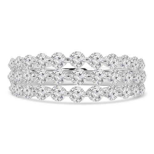1 2/5 CTW Round Diamond Three-row Shared-prong Cocktail Ring in 18K White Gold (MD250269)