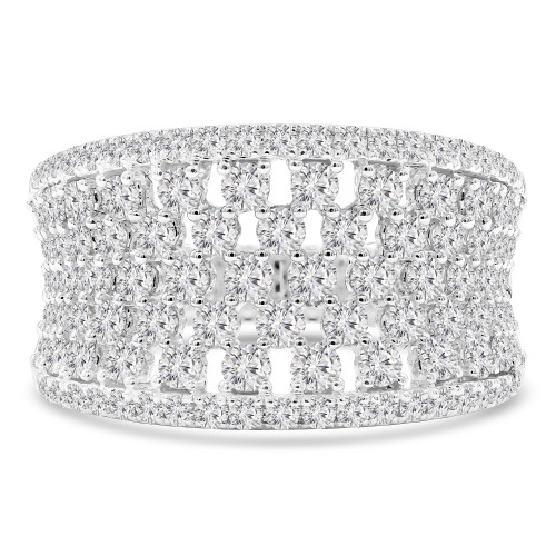 1 3/5 CTW Round Diamond Multi-row Concave Cocktail Ring in 18K White Gold (MD250271)