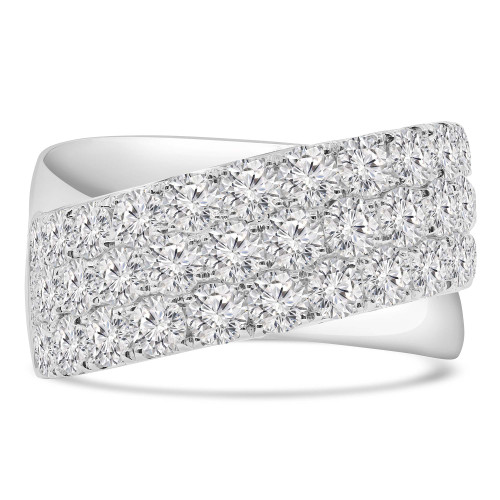 2 2/3 CTW Round Diamond Three-row Cross-over Cocktail Ring in 18K White Gold (MD250272)