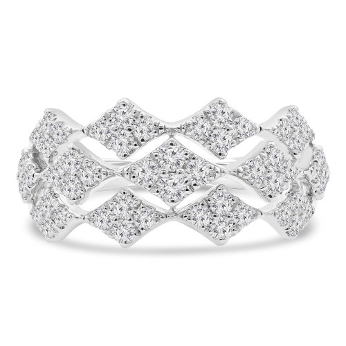 2/3 CTW Round Diamond Three-row Cluster Cocktail Ring in 18K White Gold (MD250273)