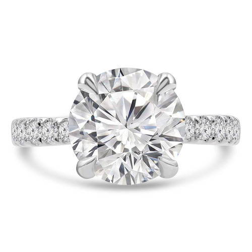 4 1/6 CTW Round Lab Created Diamond  Tapered Hidden Halo Solitaire with Accents Engagement Ring in 18K White Gold (MD250281)