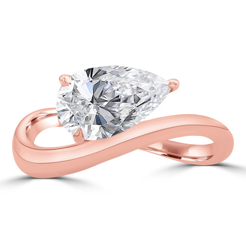 1 1/2 CT Pear Lab Created Diamond  Curved Offset Solitaire Engagement Ring in 14K Rose Gold          (MD250297)
