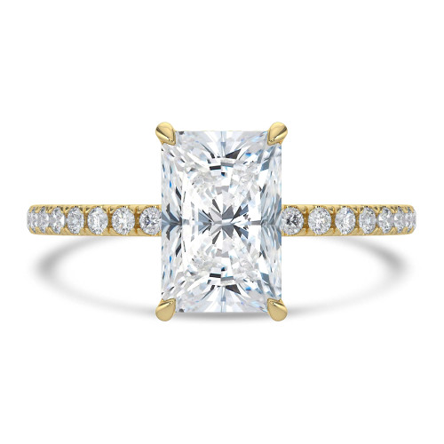 1 7/8 CTW Radiant Lab Created Diamond  Hidden Halo Solitaire with Accents Engagement Ring in 14K Yellow Gold (MD250300)