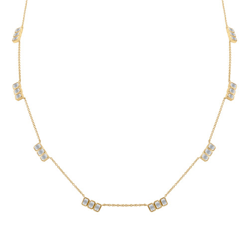 2 4/5 CTW Emerald Lab Created Diamond  Bezel Stationed Cluster Necklace in 14K Yellow Gold (MD250304)