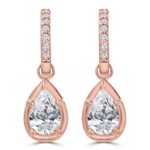 1 3/8 CTW Pear Lab Created Diamond  Huggie Drop/Dangle Earrings in 14K Rose Gold (MD250305)