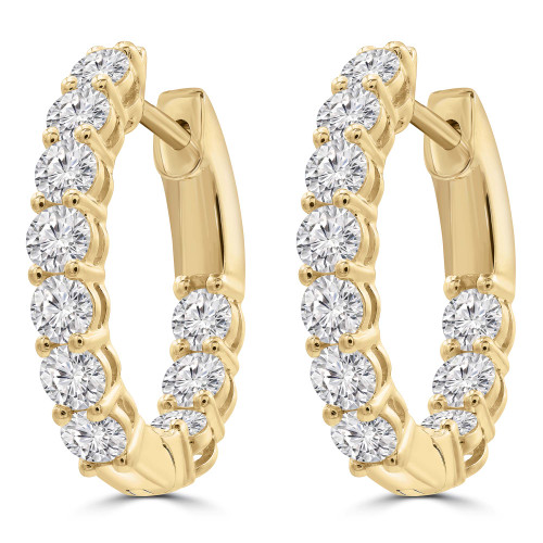 1 7/8 CTW Round Lab Created Diamond  Inside Outside Shared-prong Huggie Earrings in 14K Yellow Gold (MD250306)