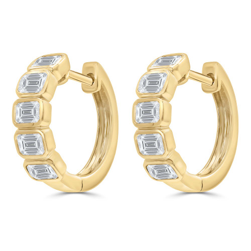 1 1/2 CTW Emerald Lab Created Diamond  Bezel Set Huggie Earrings in 14K Yellow Gold (MD250309)