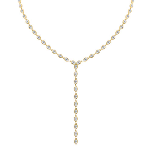 7 2/5 CTW Pear Lab Created Diamond  Bezel Set Y Tennis Necklace in 14K Yellow Gold (MD250312)