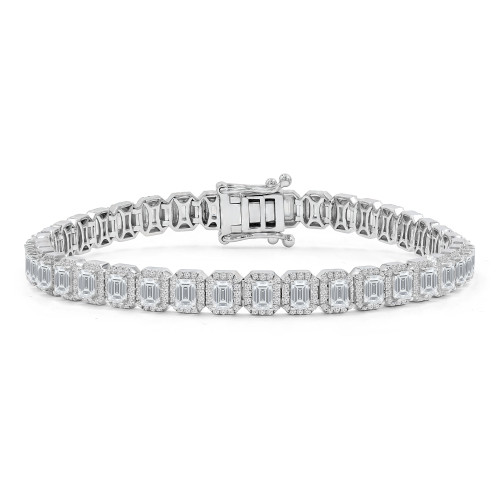 7 1/8 CTW Emerald Lab Created Diamond  Halo Tennis Bracelet in 14K White Gold (MD250326)