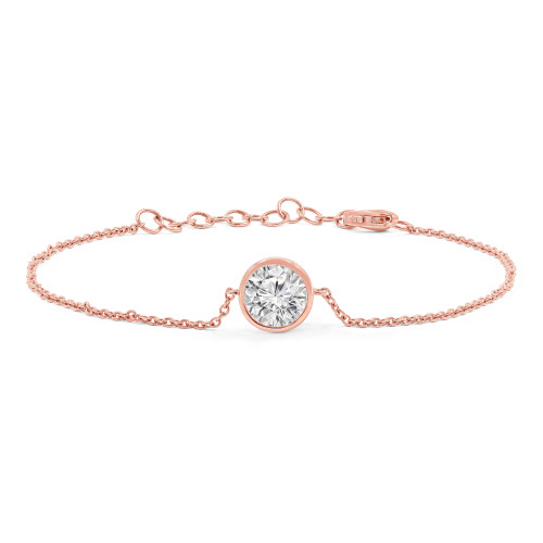 1 1/20 CT Round Lab Created Diamond  Bezel Set Solitaire Chain Bracelet in 14K Rose Gold (MD250327)