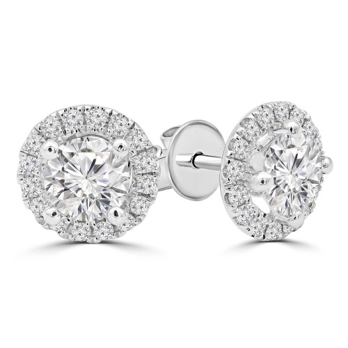 9/10 CTW Round Lab Created Diamond  Halo Stud Earrings in 18K White Gold (MD250331)