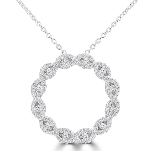 5/8 CTW Round Diamond Braided Circle Circle Pendant Necklace in 18K White Gold (MD250335)