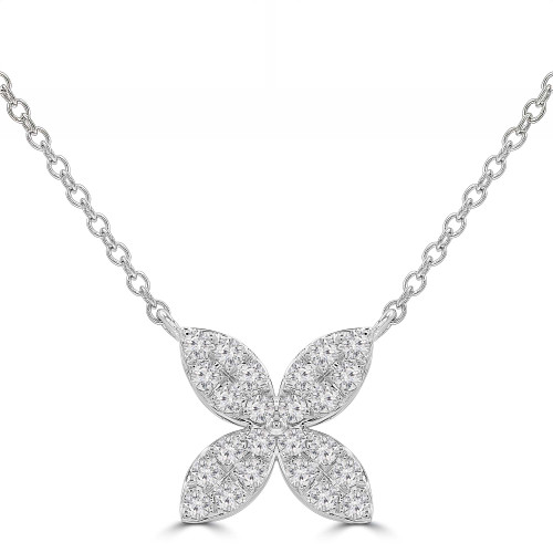 2/5 CTW Round Diamond Pave Floral Flower Necklace in 18K White Gold (MD250339)