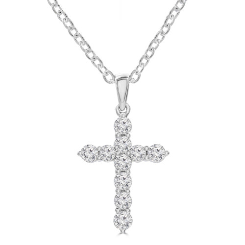 1/2 CTW Round Diamond   Cross Pendant Necklace in 18K White Gold (MD250343)
