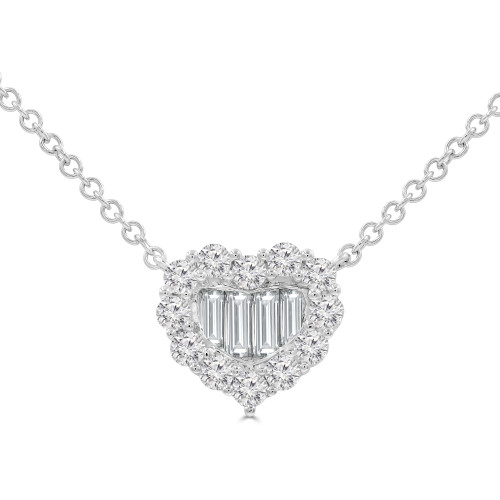 9/10 CTW Round Diamond Halo Heart Necklace in 18K White Gold (MD250349)