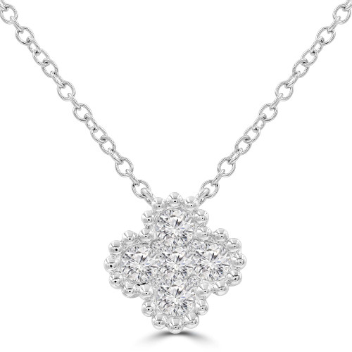 1/2 CTW Round Diamond Floral Cluster Clover Necklace in 18K White Gold (MD250352)