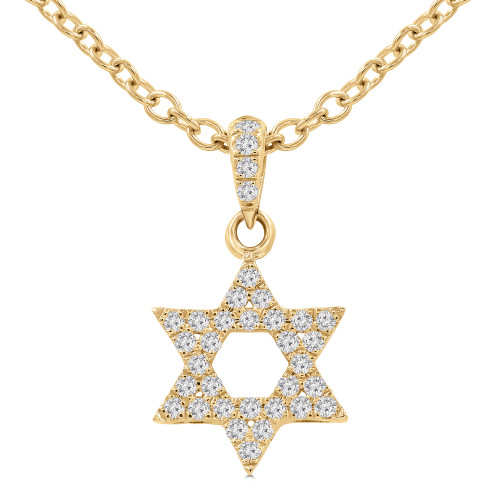 1/10 CTW Round Diamond Star of David Symbolic Pendant Necklace in 18K Yellow Gold (MD250353)
