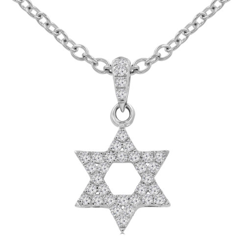 1/10 CTW Round Diamond Star of David Symbolic Pendant Necklace in 18K White Gold (MD250354)