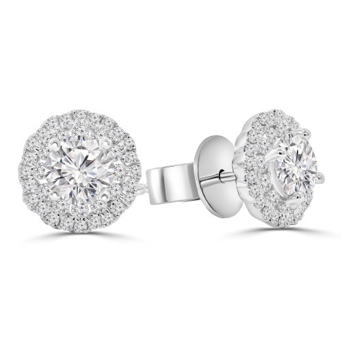 7/8 CTW Round Diamond Halo Stud Earrings in 18K White Gold (MD250361)