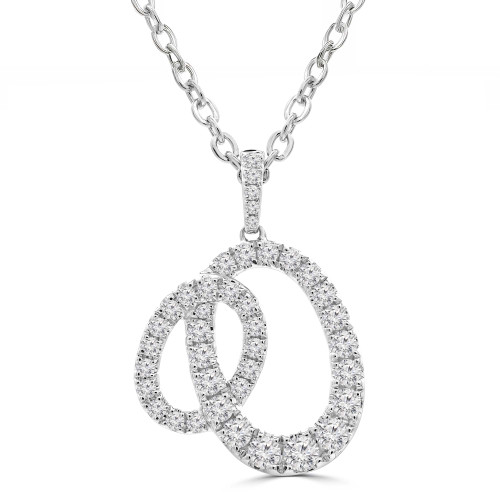 1/2 CTW Round Diamond Double Oval Pendant Necklace in 18K White Gold (MD250363)