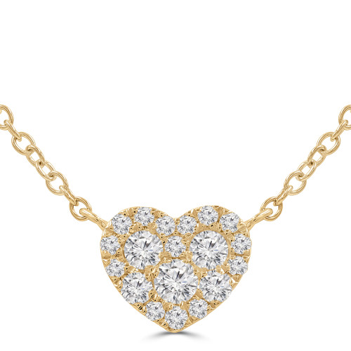 3/8 CTW Round Diamond Halo Cluster Heart Necklace in 18K Yellow Gold (MD250365)
