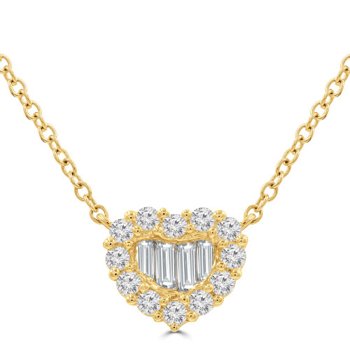 1/2 CTW Round Diamond Halo Cluster Heart Necklace in 18K Yellow Gold (MD250366)