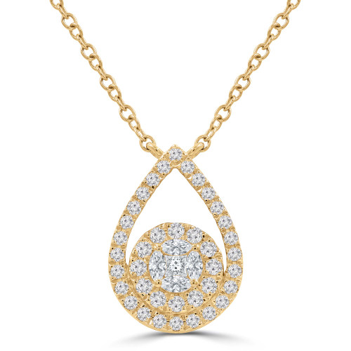 1/2 CTW Round Diamond Teardrop Cluster Halo Necklace in 18K Yellow Gold (MD250368)