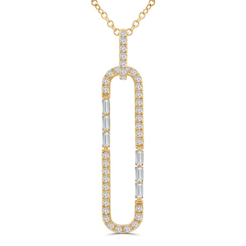 3/5 CTW Baguette Diamond Oval Links Pendant Necklace in 18K Yellow Gold (MD250369)