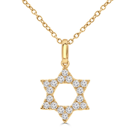 1/5 CTW Round Diamond Star of David Symbolic Pendant Necklace in 18K Yellow Gold (MD250370)