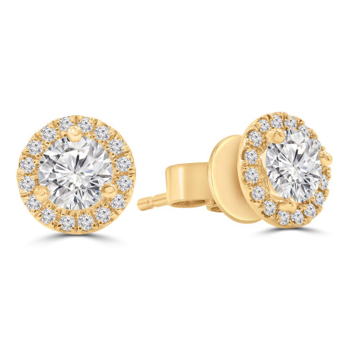 1 3/8 CTW Round Diamond 3-Prong Halo Stud Earrings in 18K Yellow Gold (MD250374)