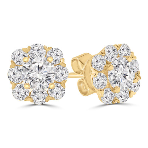 1 1/2 CTW Round Diamond Floral Flower Halo Stud Earrings in 18K Yellow Gold (MD250375)