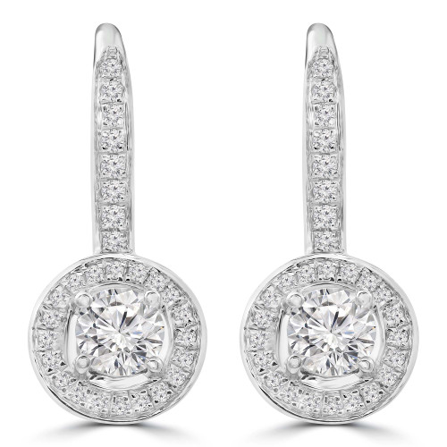 2/3 CTW Round Diamond Halo Drop/Dangle Earrings in 18K White Gold (MD250377)
