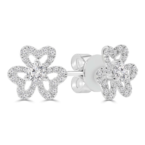1/3 CTW Round Diamond Clover Floral Stud Earrings in 18K White Gold (MD250380)