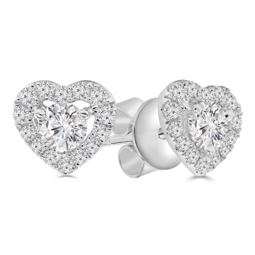 3/5 CTW Round Diamond Heart Halo Stud Earrings in 18K White Gold (MD250381)