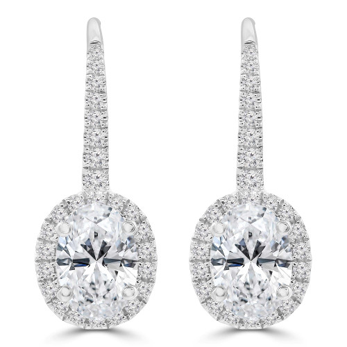 1 3/8 CTW Oval Diamond Oval Halo Dangle/Drop Earrings in 18K White Gold (MD250384)