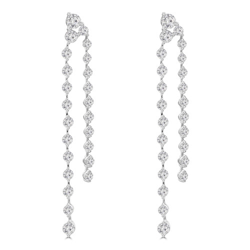 1 CTW Round Diamond Double Strand Dangle Stud Earrings in 18K White Gold (MD250385)