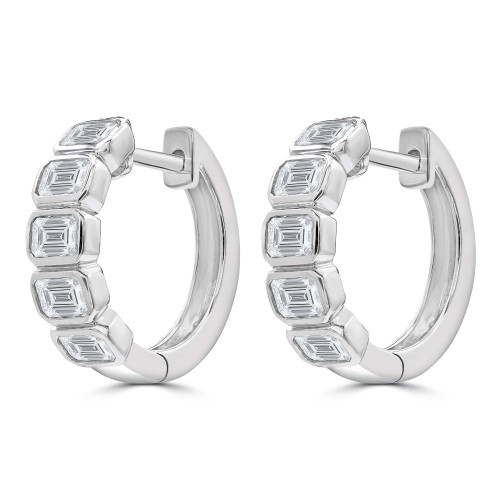1 3/5 CTW Emerald Lab Created Diamond  Bezel Set Hoop Huggie Earrings in 14K White Gold (MD250388)