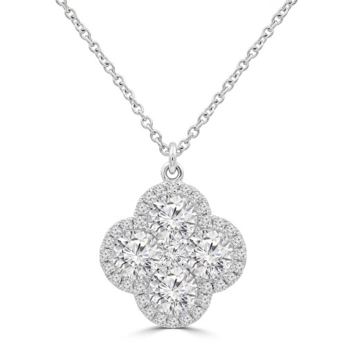 2 1/8 CTW Round Lab Created Diamond  Cluster Floral Clover Halo Pendant Necklace in 14K White Gold (MD250390)