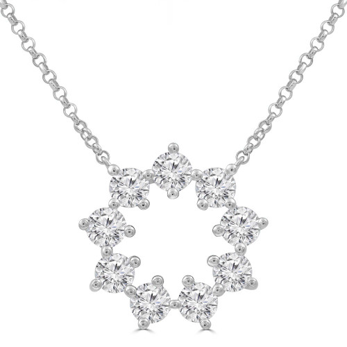 1 1/6 CTW Round Lab Created Diamond  Floral Circle Necklace in 14K White Gold (MD250392)